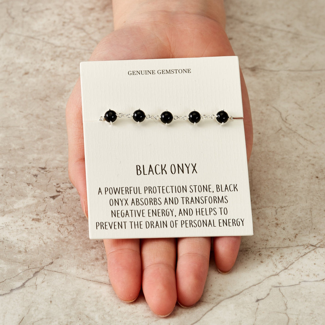 Black Onyx Gemstone Bracelet with Quote Card - Philip Jones Jewellery