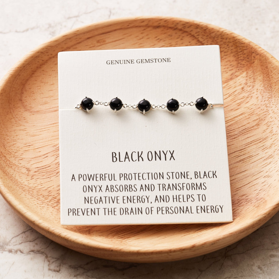 Black Onyx Gemstone Bracelet with Quote Card - Philip Jones Jewellery