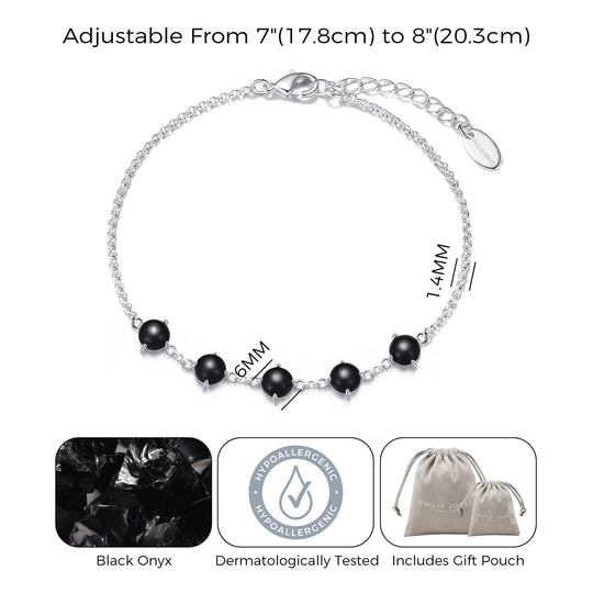 Black Onyx Gemstone Bracelet with Quote Card - Philip Jones Jewellery