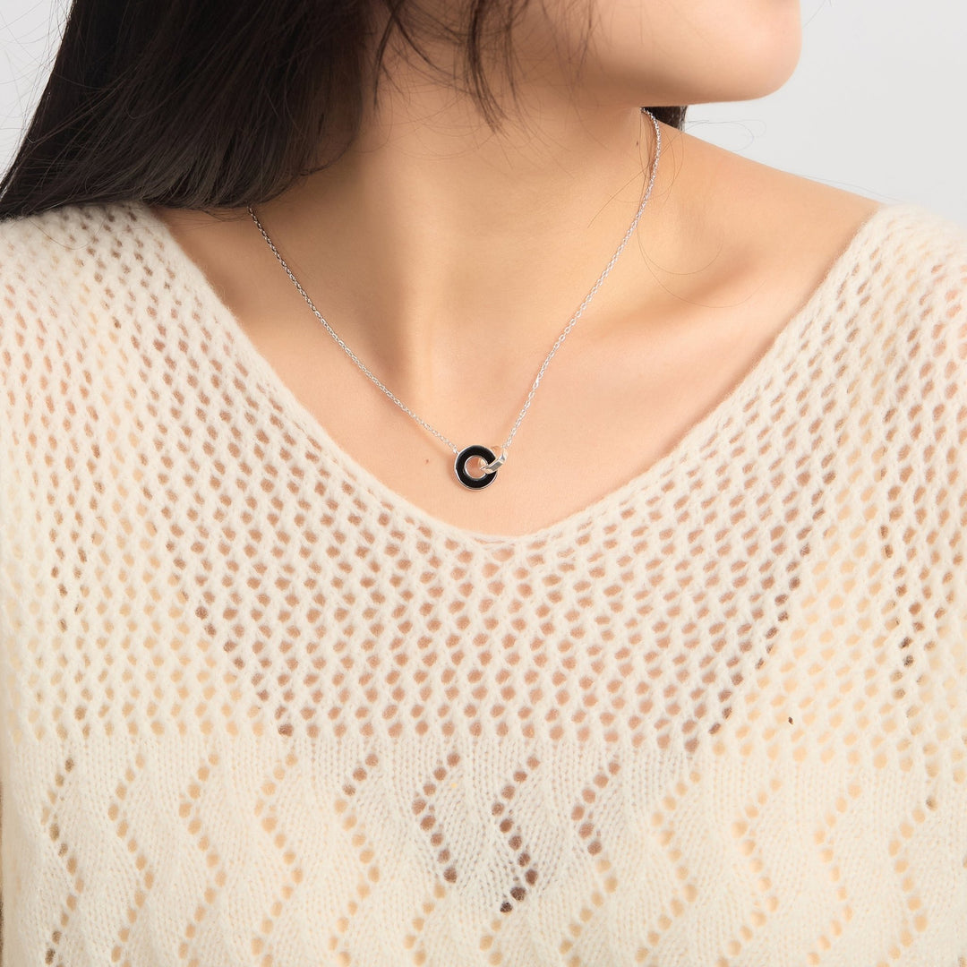 Black Onyx Gemstone Circle Link Necklace - Philip Jones Jewellery