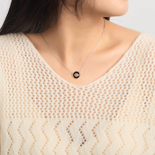 Black Onyx Gemstone Circle Link Necklace - Philip Jones Jewellery