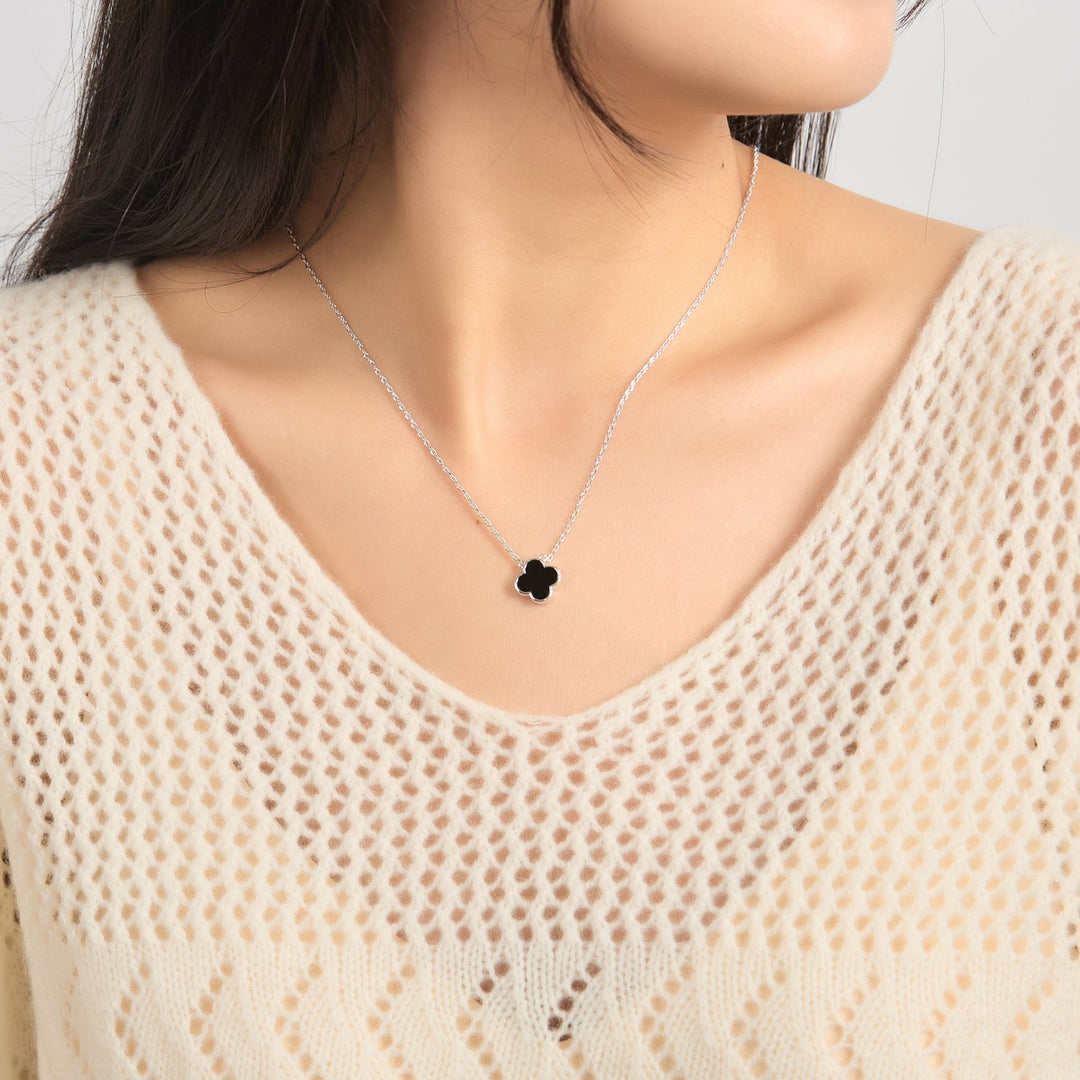 Black Onyx Gemstone Clover Necklace - Philip Jones Jewellery