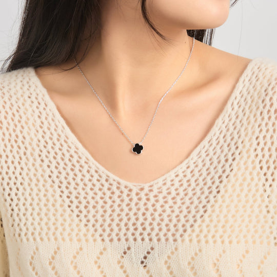 Black Onyx Gemstone Clover Necklace - Philip Jones Jewellery