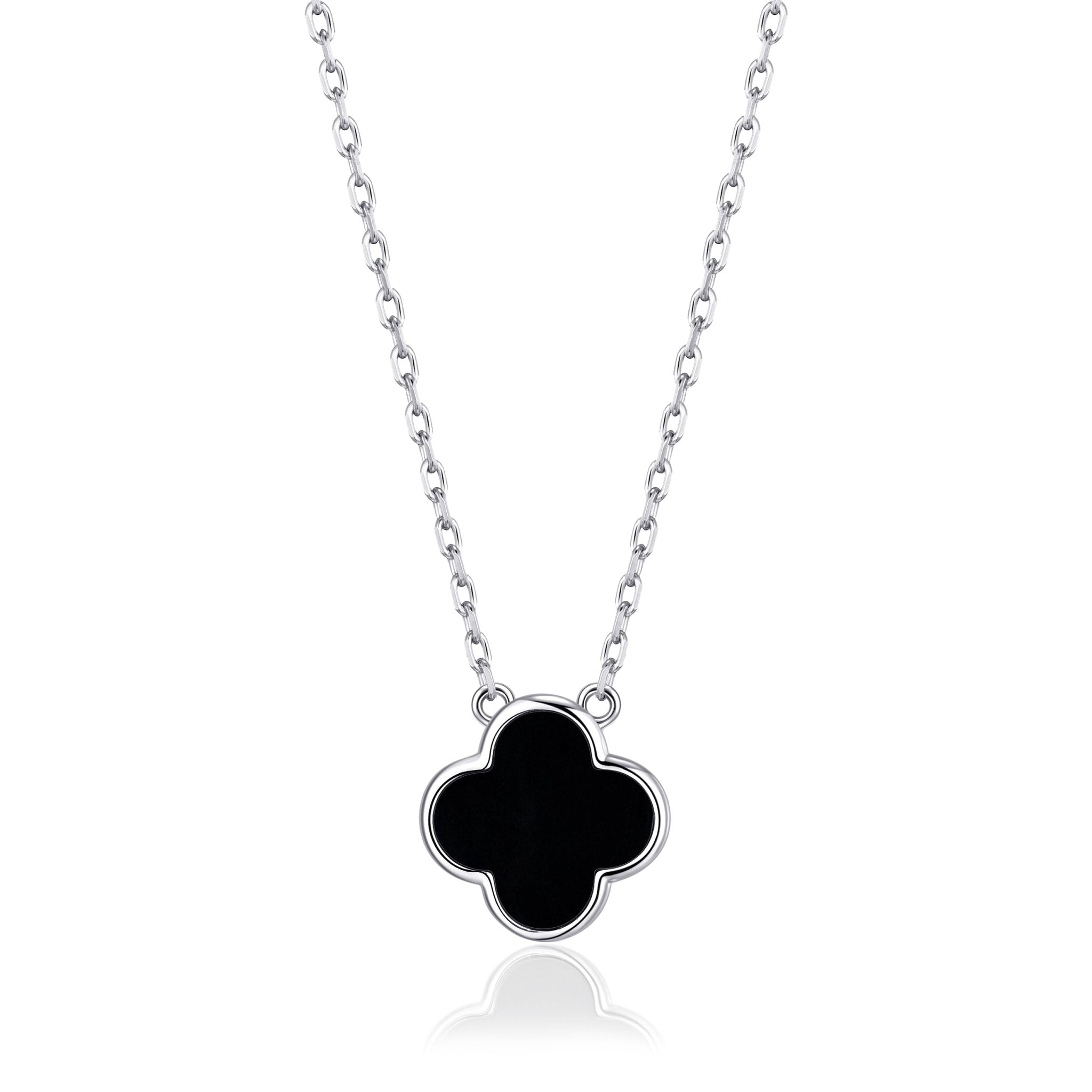 Black Onyx Gemstone Clover Necklace - Philip Jones Jewellery