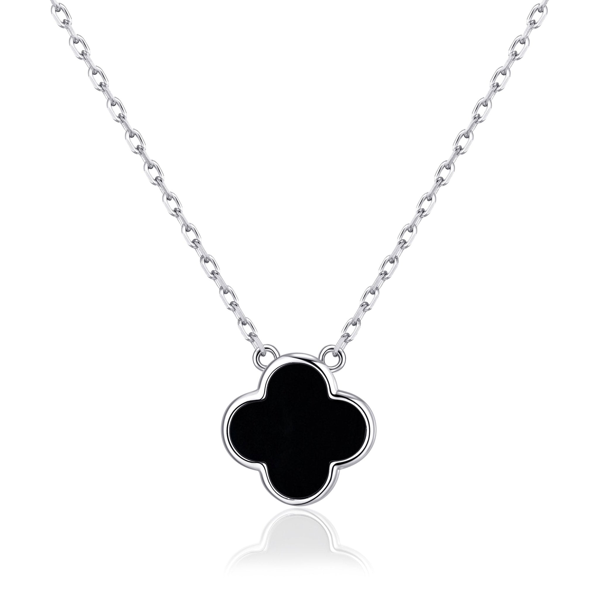 Black Onyx Gemstone Clover Necklace - Philip Jones Jewellery