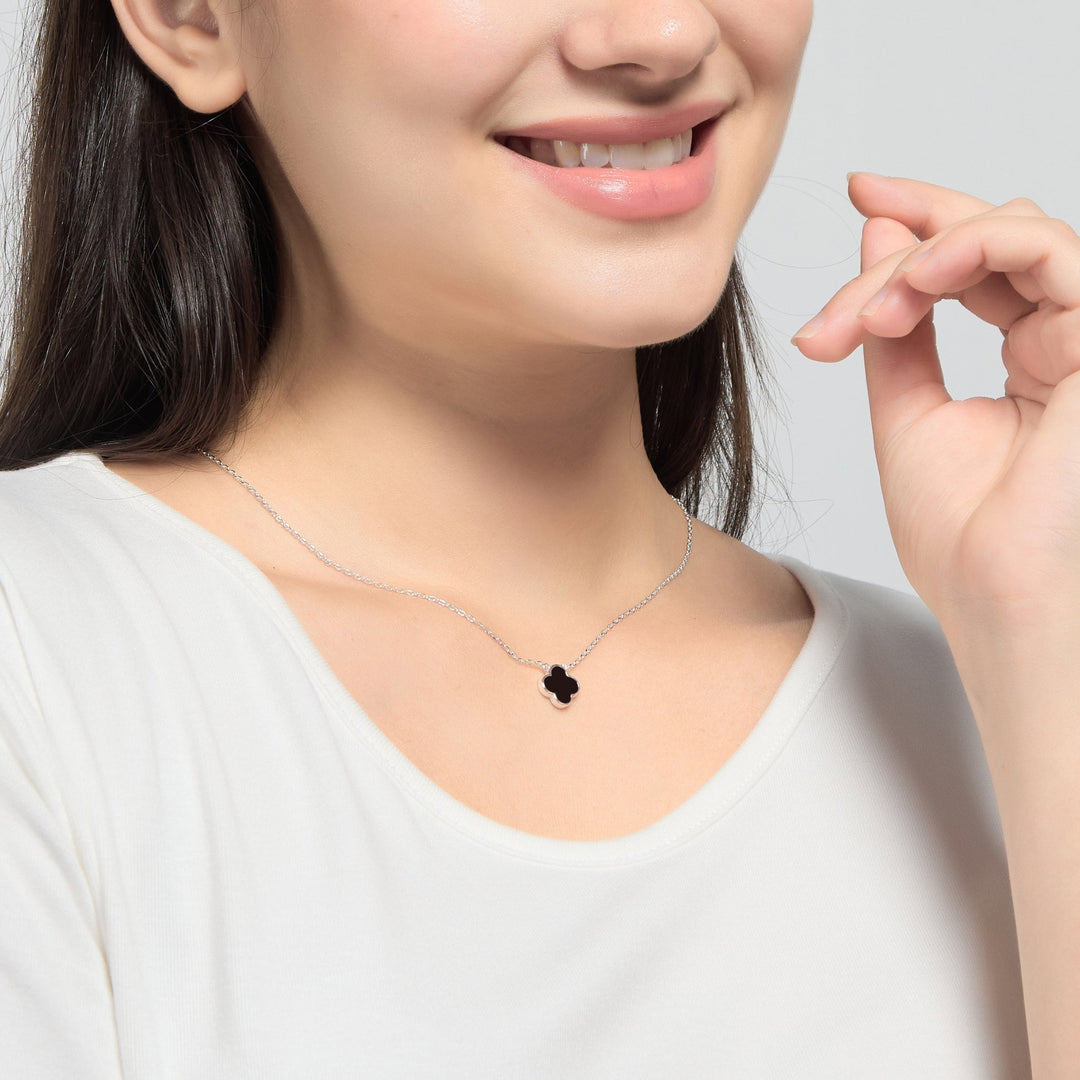 Black Onyx Gemstone Clover Necklace