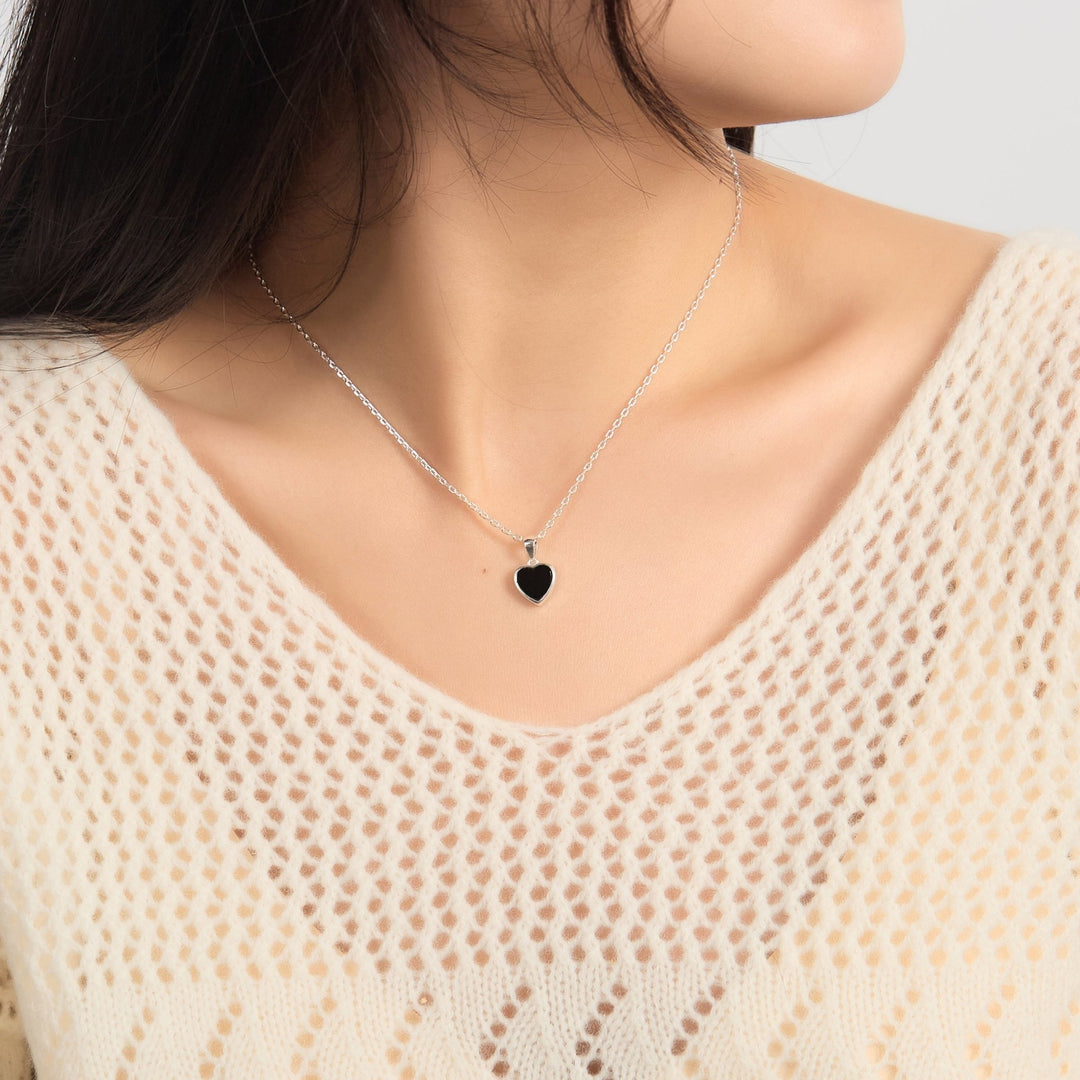Black Onyx Gemstone Heart Necklace - Philip Jones Jewellery