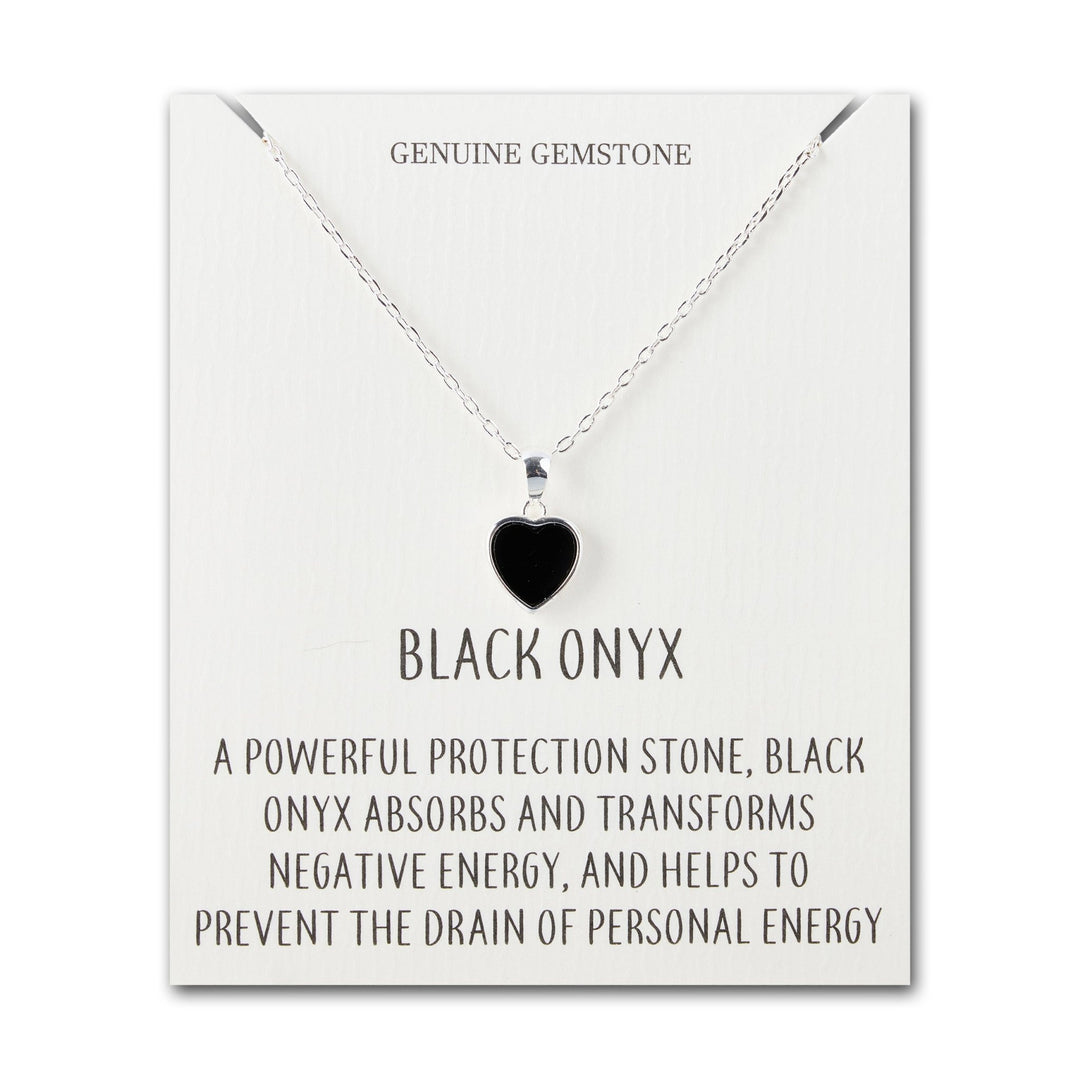 Black Onyx Gemstone Heart Necklace with Quote Card - Philip Jones Jewellery