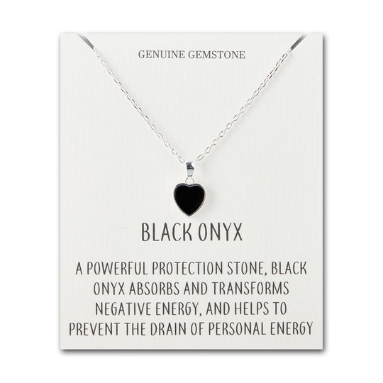 Black Onyx Gemstone Heart Necklace with Quote Card - Philip Jones Jewellery