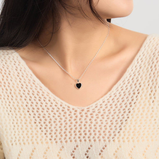 Black Onyx Gemstone Heart Necklace with Quote Card - Philip Jones Jewellery