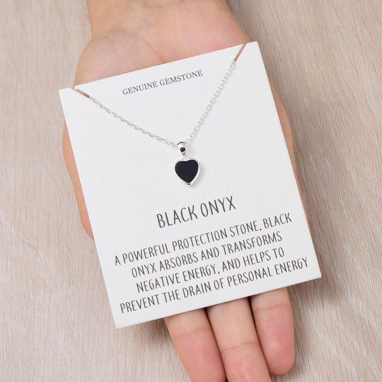 Black Onyx Gemstone Heart Necklace with Quote Card - Philip Jones Jewellery