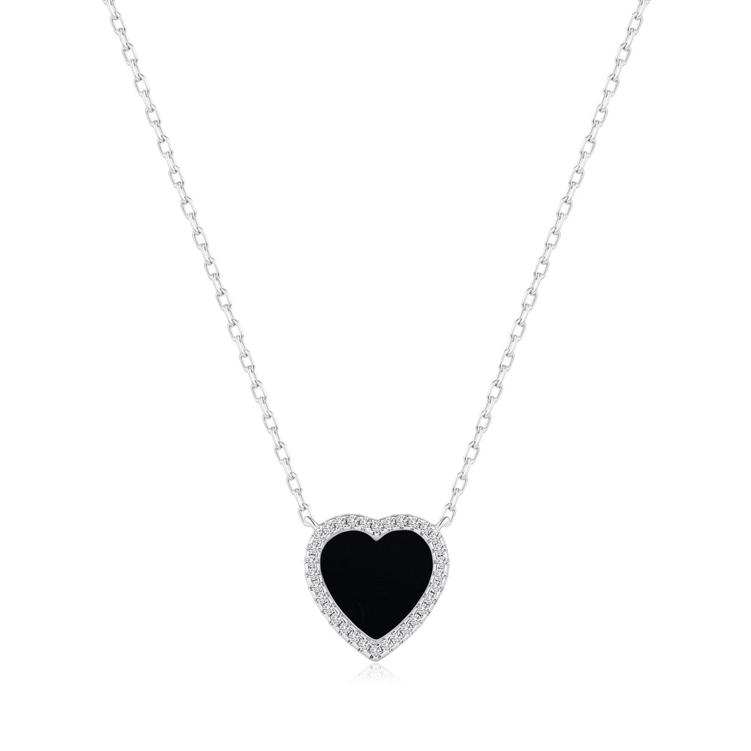 Black Onyx Gemstone Heart Necklace with Zircondia® Crystals