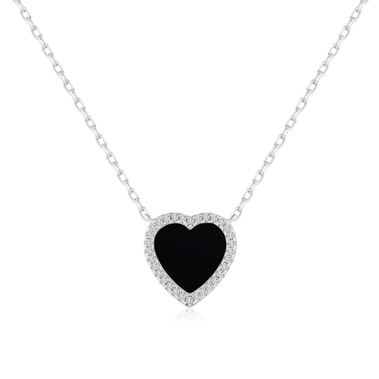 Black Onyx Gemstone Heart Necklace with Zircondia® Crystals