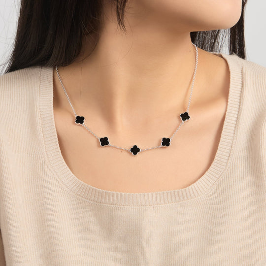 Black Onyx Gemstone Multi Clover Necklace - Philip Jones Jewellery
