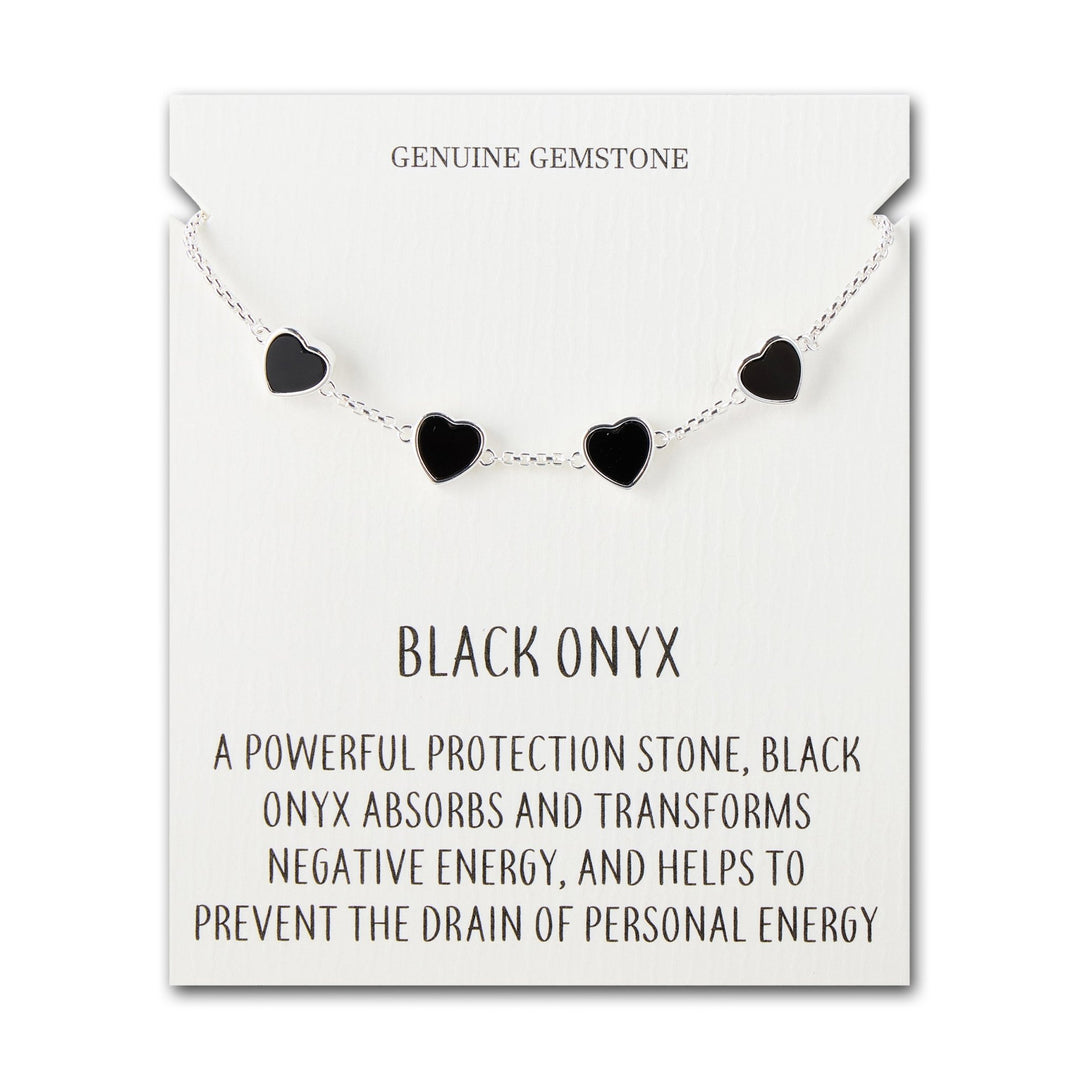 Black Onyx Gemstone Multi Heart Friendship Bracelet with Quote Card - Philip Jones Jewellery