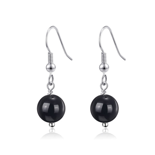 Black Onyx Gemstone Round Drop Earrings - Philip Jones Jewellery
