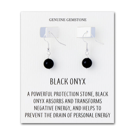 Black Onyx Gemstone Round Drop Earrings with Quote Card - Philip Jones Jewellery