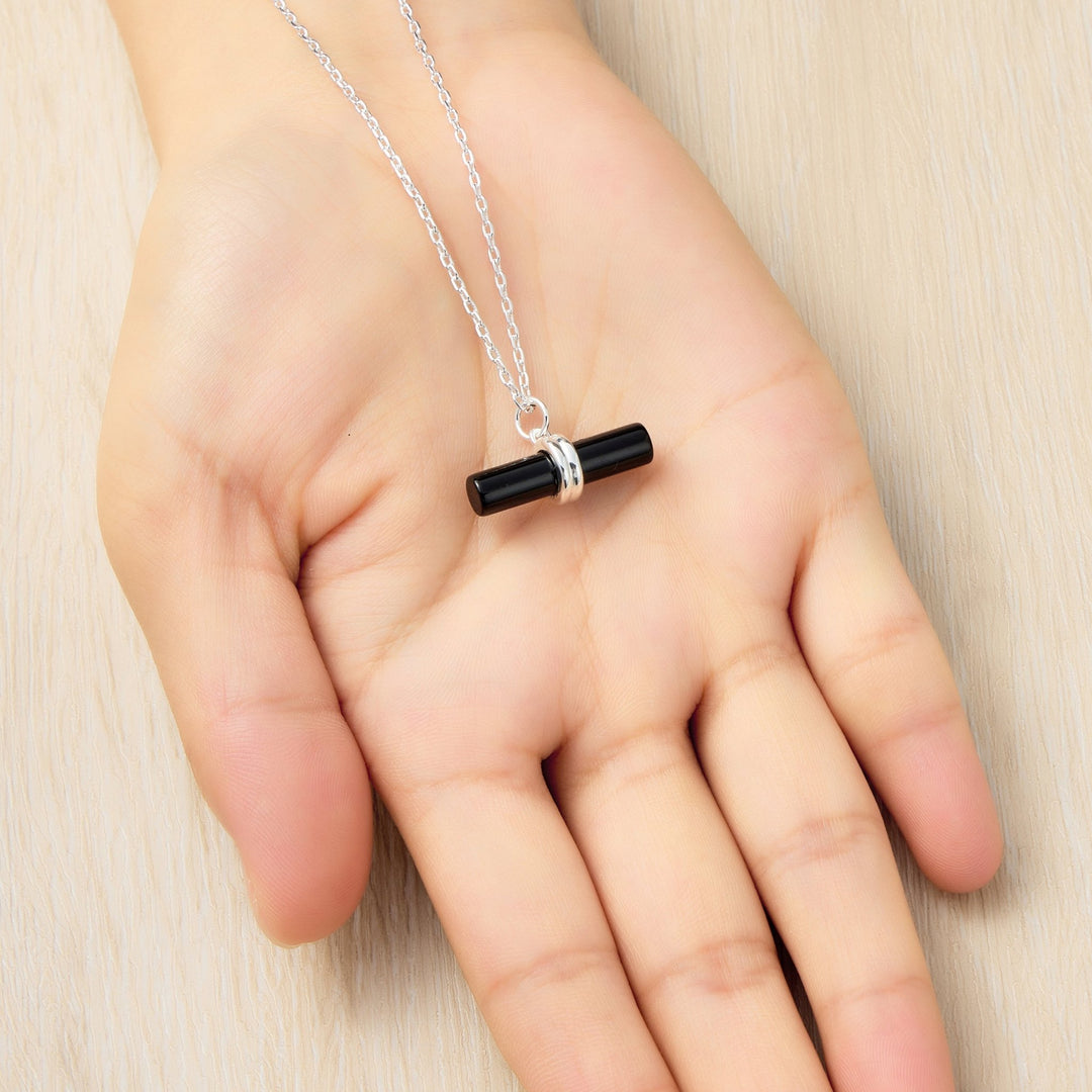 Black Onyx Gemstone T-Bar Necklace