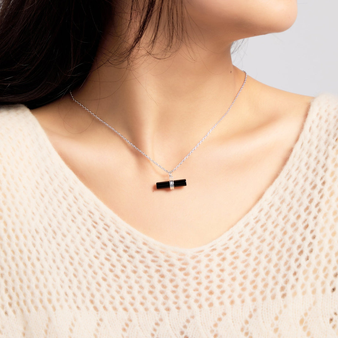 Black Onyx Gemstone T-Bar Necklace