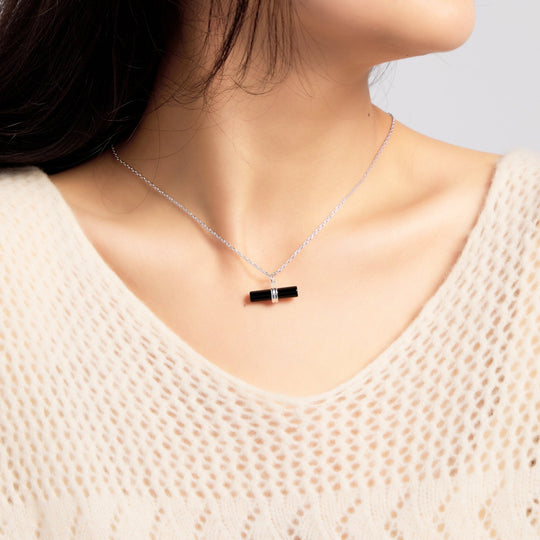 Black Onyx Gemstone T-Bar Necklace