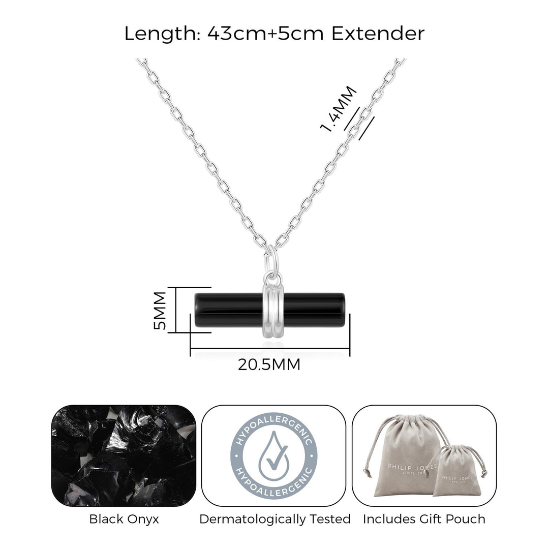 Black Onyx Gemstone T-Bar Necklace