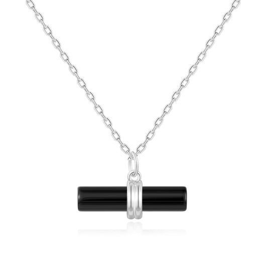 Black Onyx Gemstone T-Bar Necklace - Philip Jones
