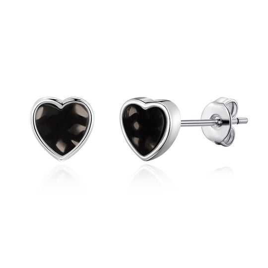 Black Onyx Heart Stud Earrings with Quote Card - Philip Jones Jewellery