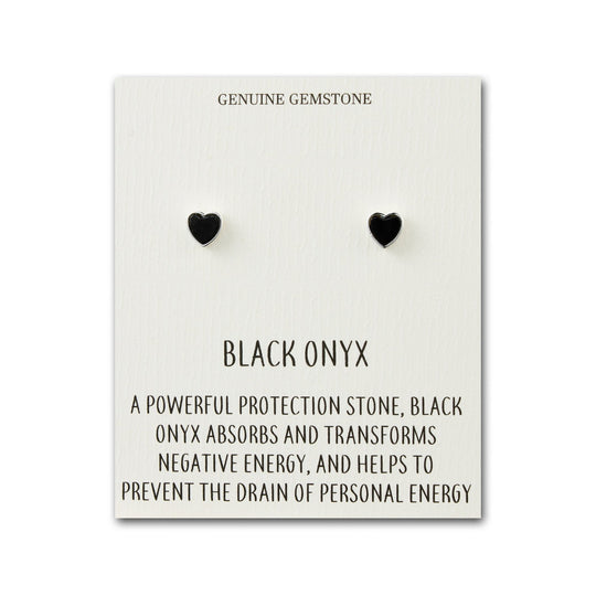 Black Onyx Heart Stud Earrings with Quote Card - Philip Jones Jewellery
