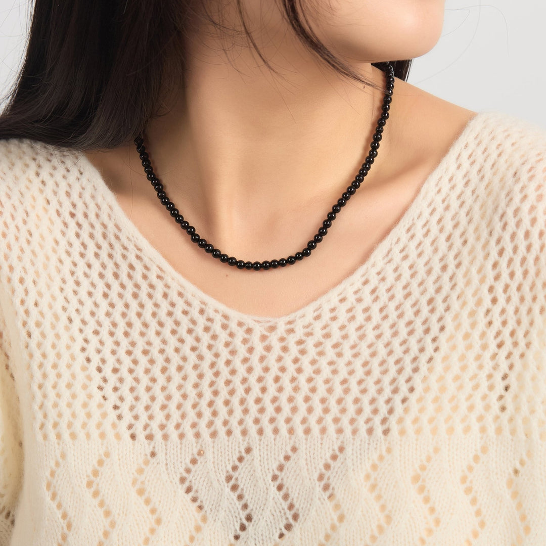 Black Onyx Mini Beaded Gemstone Necklace - Philip Jones Jewellery