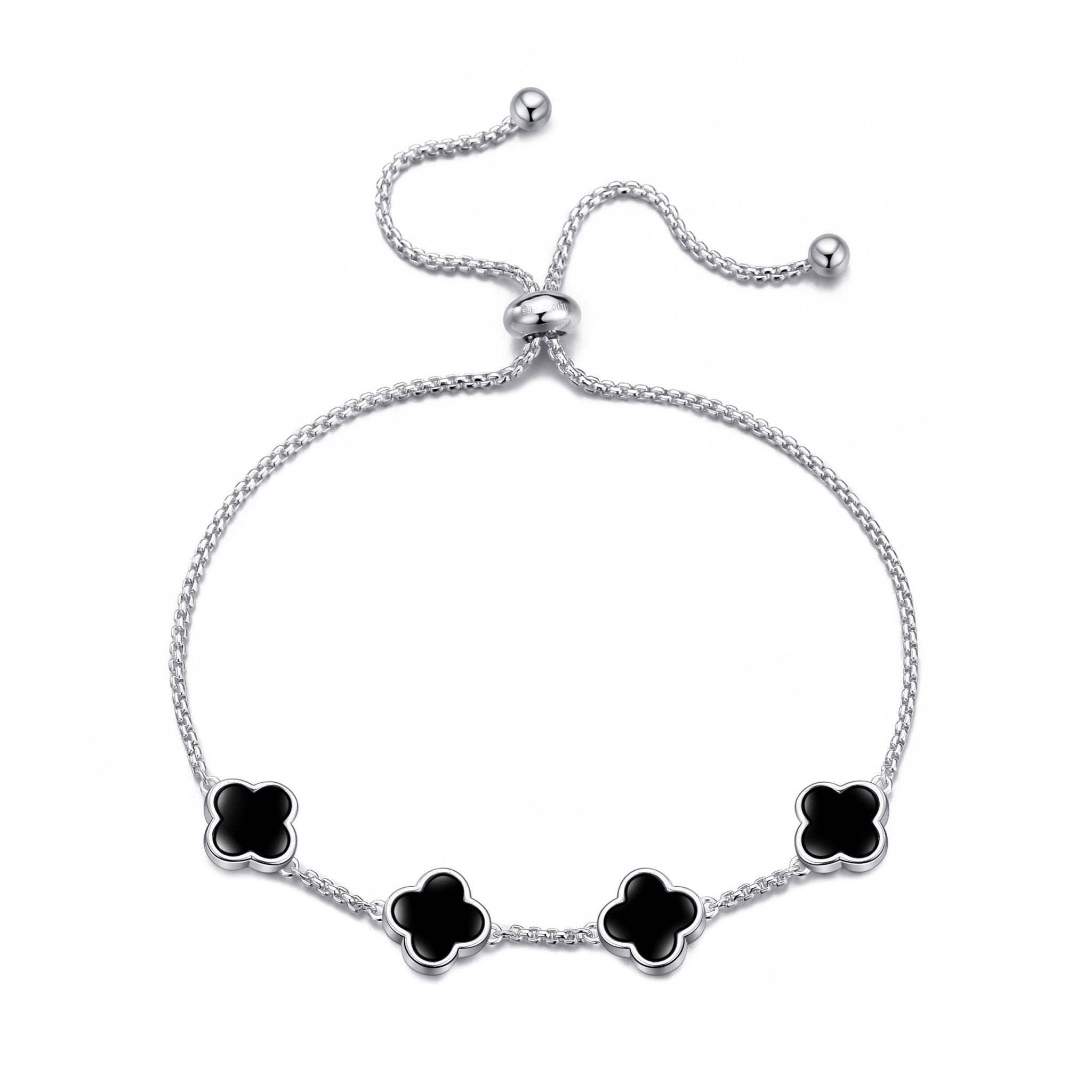 Black Onyx Multi Clover Friendship Bracelet - Philip Jones Jewellery