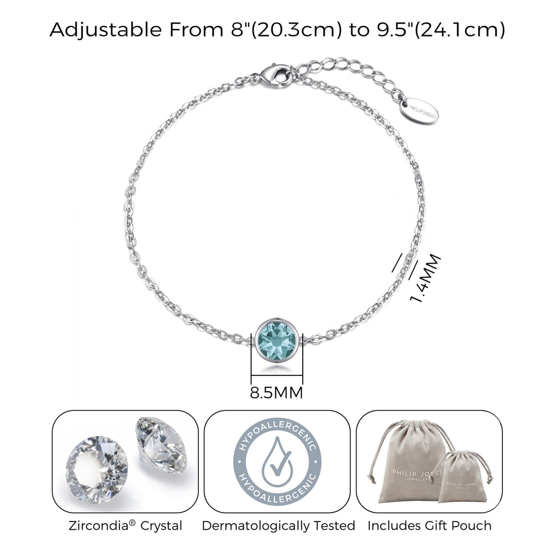 Blue Crystal Anklet Created with Zircondia® Crystals - Philip Jones Jewellery