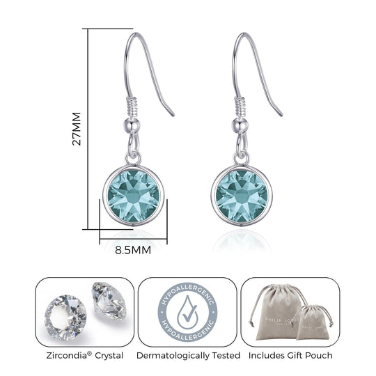Blue Crystal Drop Earrings Created with Zircondia® Crystals - Philip Jones Jewellery