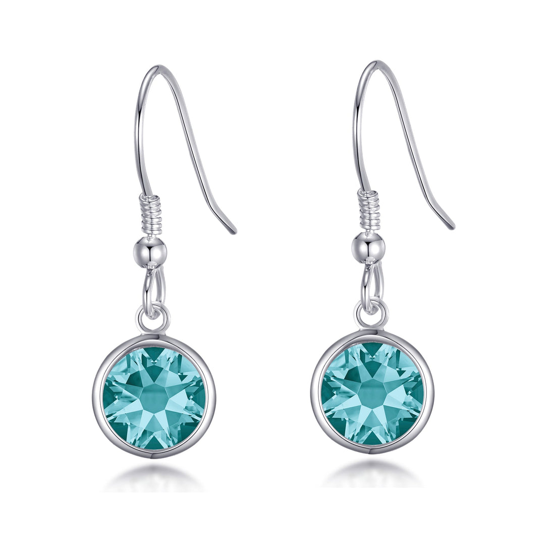 Blue Crystal Drop Earrings Created with Zircondia® Crystals - Philip Jones Jewellery