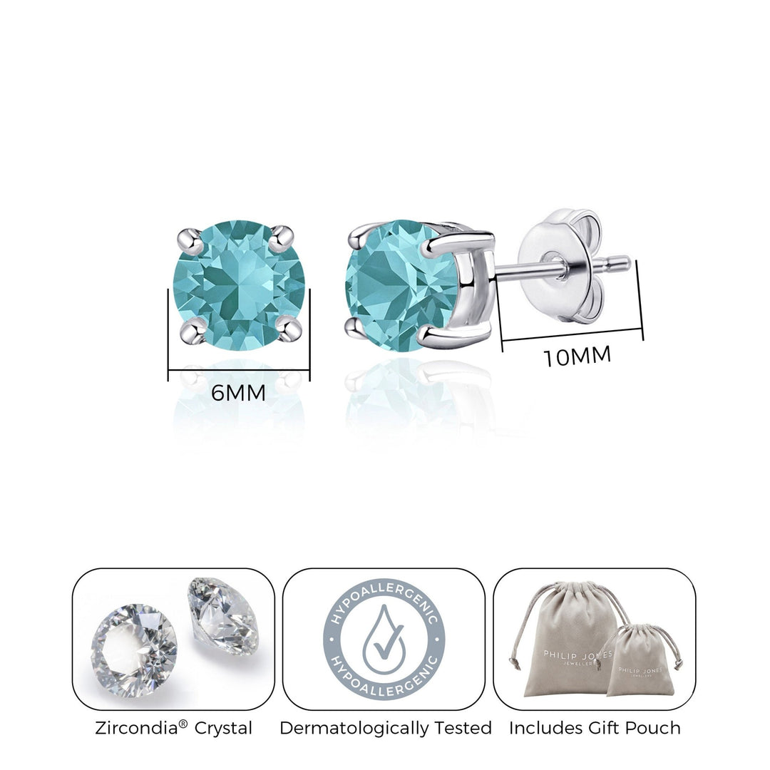 Blue Stud Earrings Created with Zircondia® Crystals - Philip Jones Jewellery