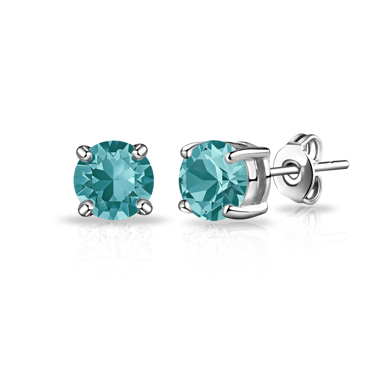 Blue Stud Earrings Created with Zircondia® Crystals - Philip Jones Jewellery