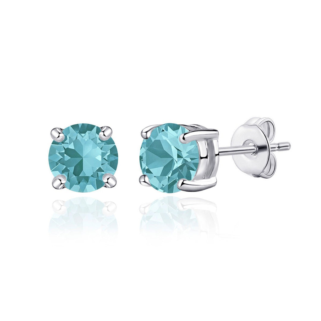 Blue Stud Earrings Created with Zircondia® Crystals - Philip Jones Jewellery