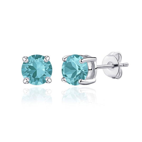Blue Stud Earrings Created with Zircondia® Crystals - Philip Jones Jewellery