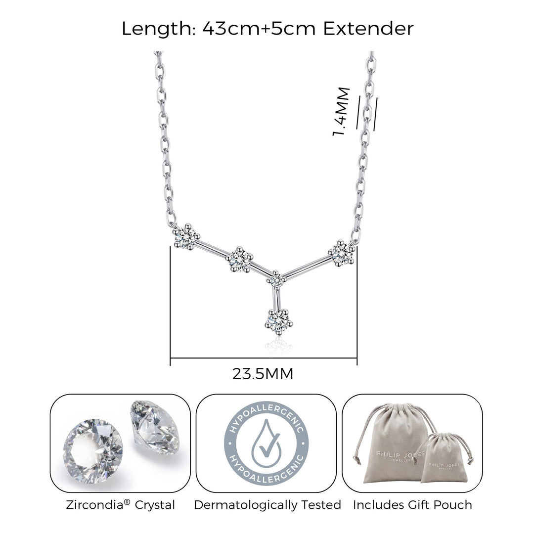 Cancer Star Sign Zodiac Constellation Necklace with Zircondia® Crystals - Philip Jones Jewellery