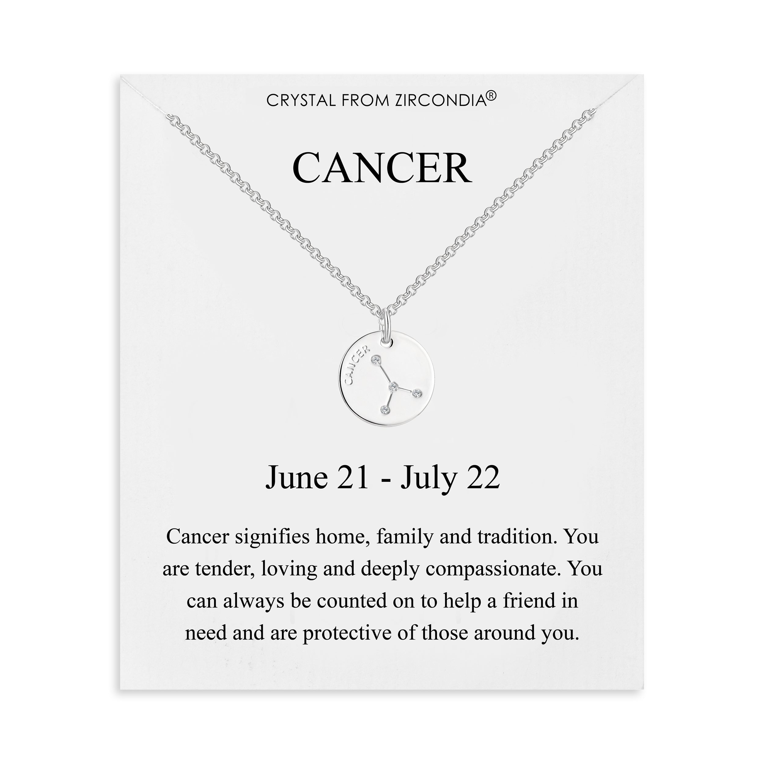 Cancer Zodiac Star Sign Disc Necklace Created with Zircondia® Crystals
