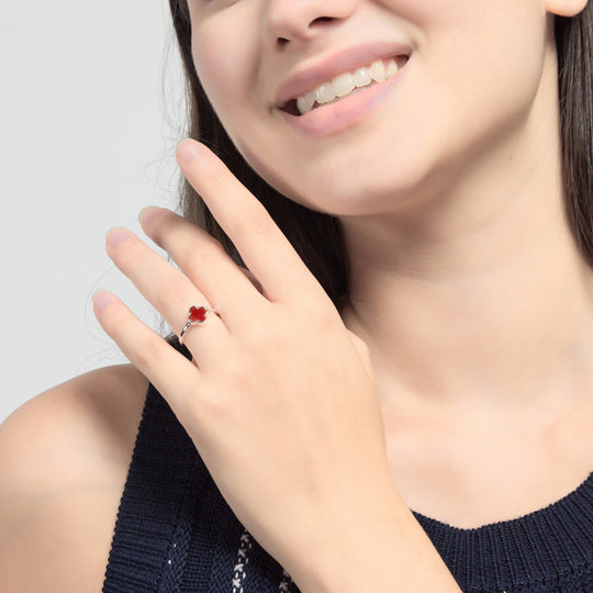 Carnelian Gemstone Adjustable Clover Ring