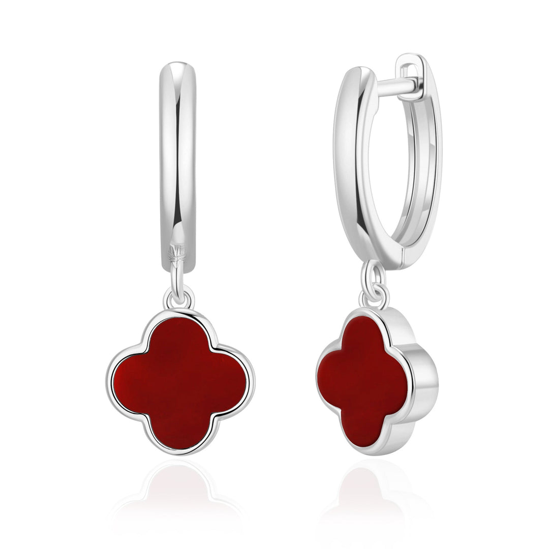 Carnelian Gemstone Clover Charm Hoop Earrings - Philip Jones Jewellery