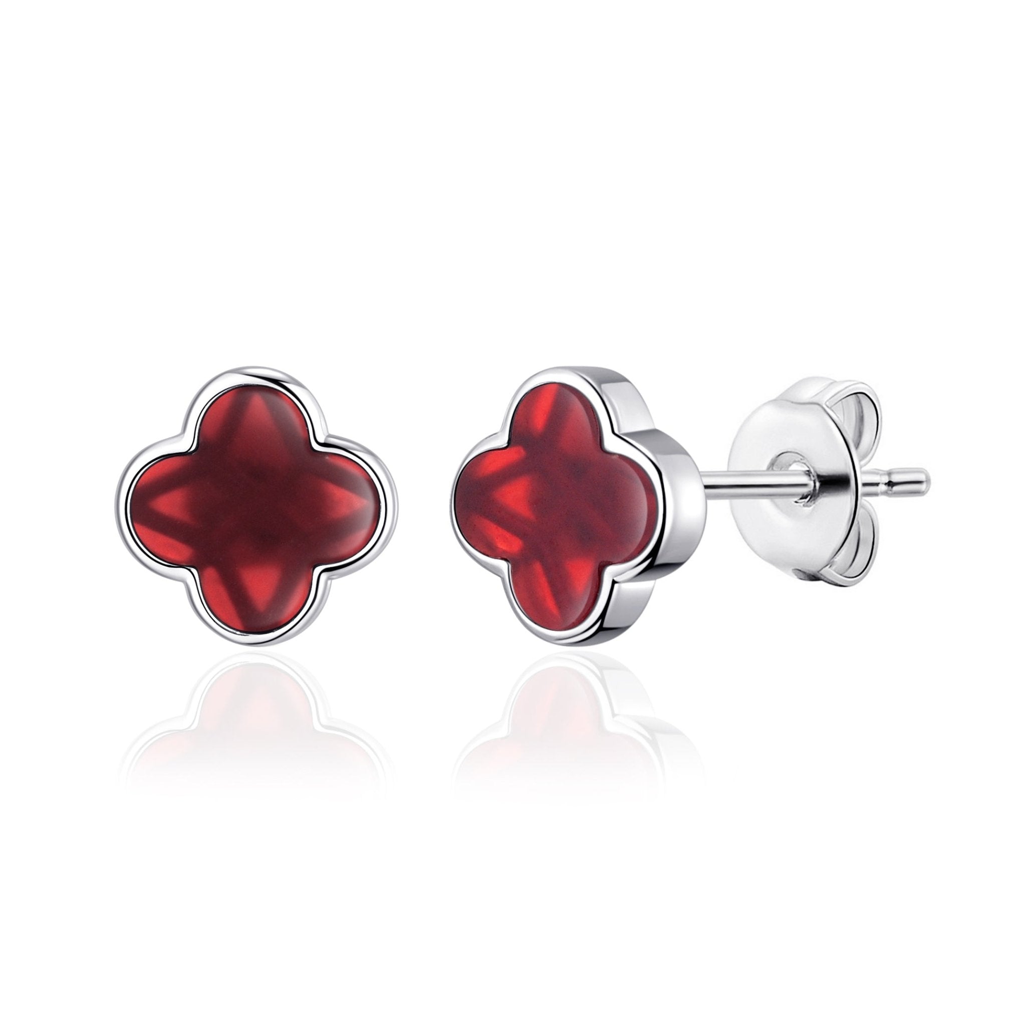 Carnelian Gemstone Clover Earrings - Philip Jones Jewellery