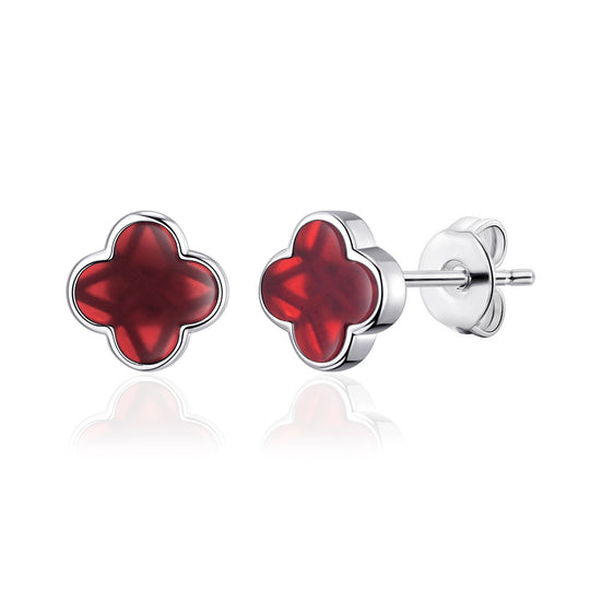 Carnelian Gemstone Clover Earrings - Philip Jones Jewellery