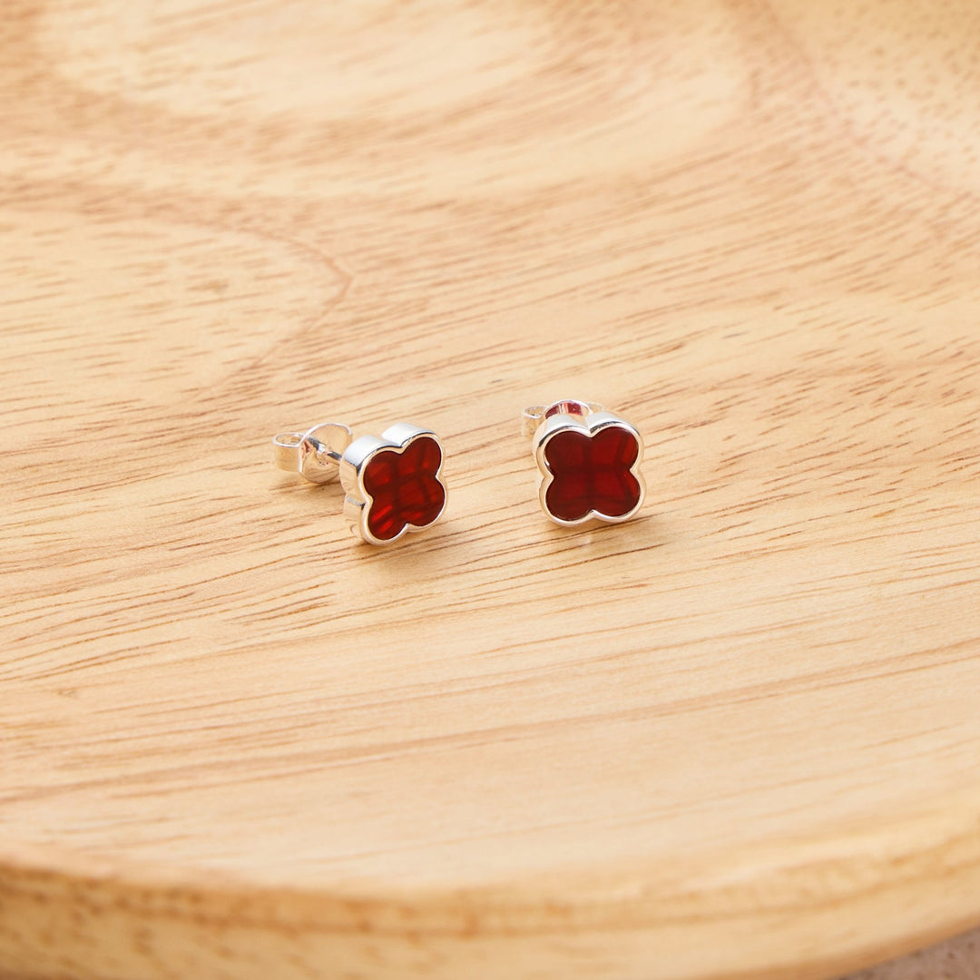Carnelian Gemstone Clover Earrings - Philip Jones Jewellery