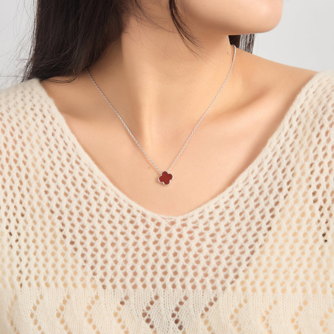 Carnelian Gemstone Clover Necklace - Philip Jones Jewellery