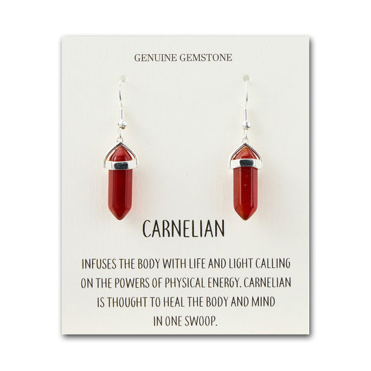 Carnelian Gemstone Drop Earrings with Quote Card - Philip Jones Jewellery