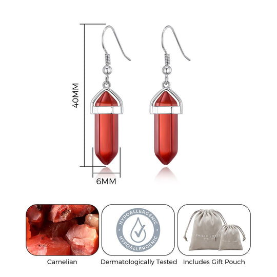 Carnelian Gemstone Drop Earrings with Quote Card - Philip Jones Jewellery