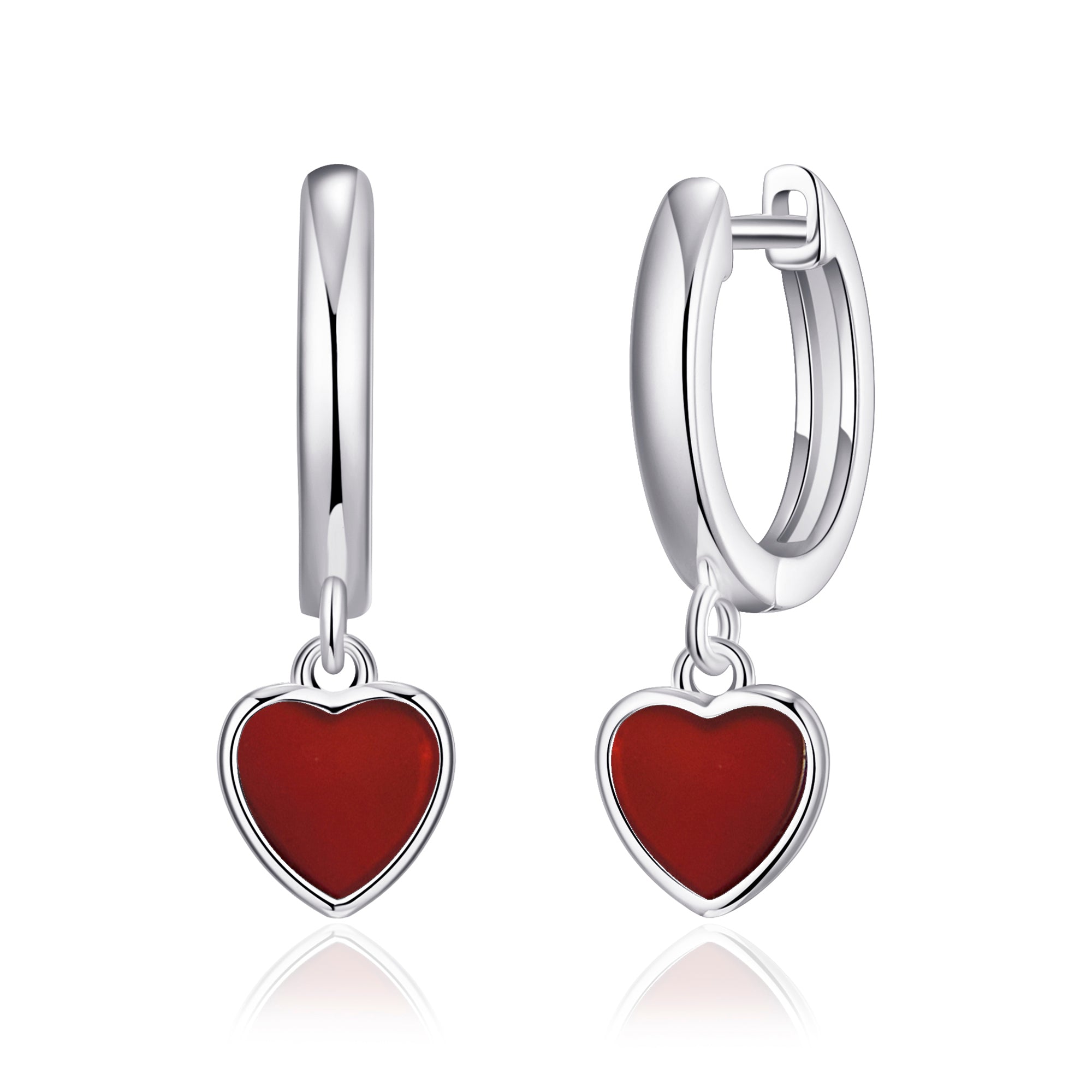 Carnelian Gemstone Heart Charm Hoop Earrings - Philip Jones Jewellery