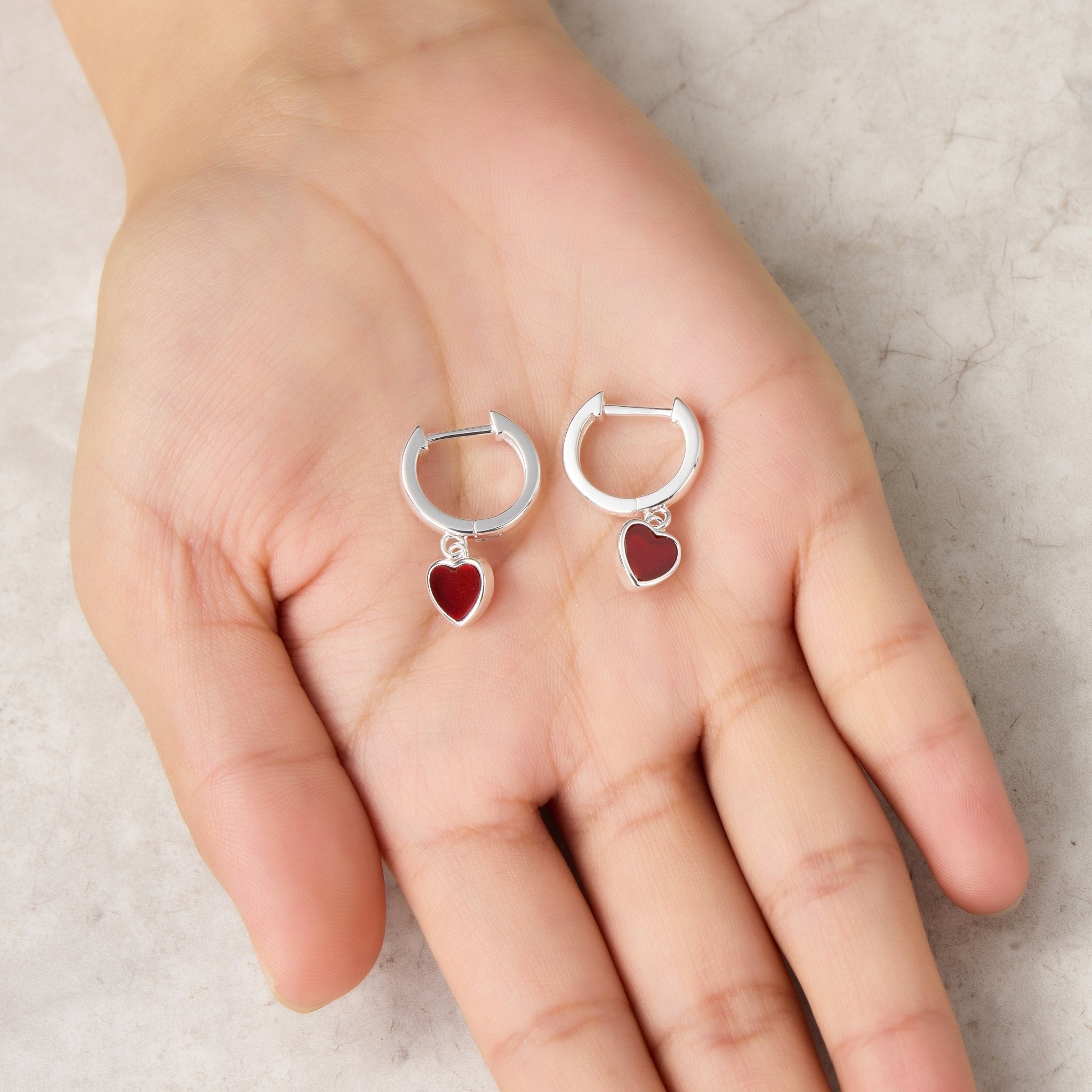 Carnelian Gemstone Heart Charm Hoop Earrings - Philip Jones Jewellery