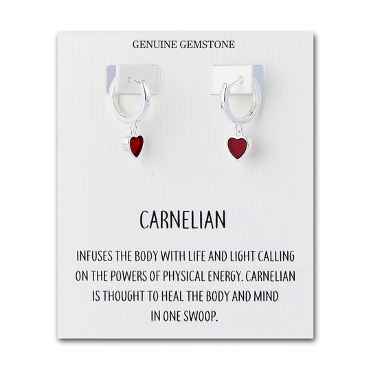 Carnelian Gemstone Heart Charm Hoop Earrings with Quote Card - Philip Jones Jewellery
